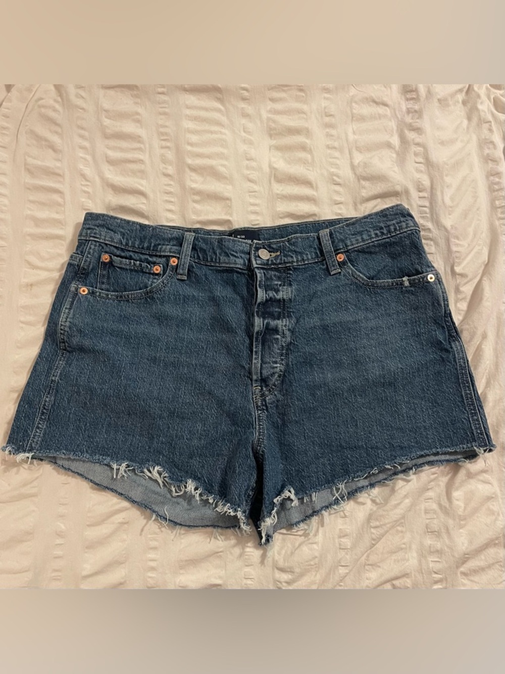 GAP Denim Womens 16/33 High Rise Cheeky Short Denim Cutoff Raw Hem Button Fly